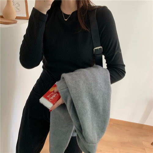 Autumn/Winter Women's Long-Sleeve T-Shirt Half-Neck Fleece Women's Top Double-Sided Napped Inner Layer Base Shirt Warm Keeping Warm Slimming
