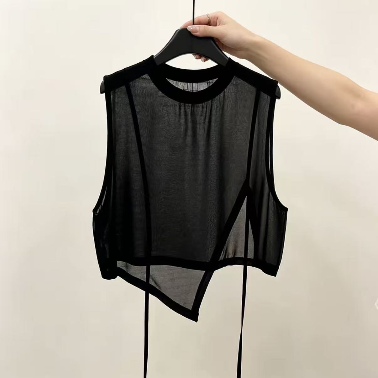 Women's sleeveless cover-up with a unique design and ice silk mesh fabric, perfect for summer layering and concealing any unwanted curves.