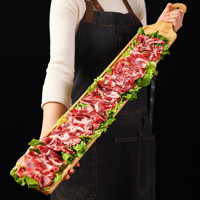 Creative Long Wooden Plate Fat Beef and Mutton Roll Tray Hot Pot Dish Plate Specialty Dish Plate Plank Commercial Tableware