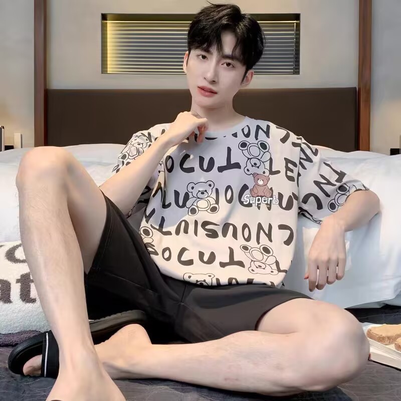 2026 comercio exterior transfronterizo verano estilo coreano de dibujos animados hombre simple relajado ocio de manga corta traje de ropa para el hogar se puede usar fuera