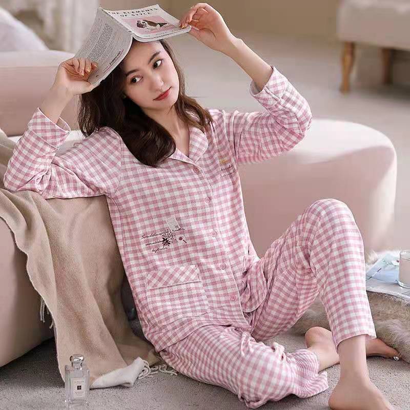 Mamá de mediana edad de manga larga pijamas de mujer 100% algodón de primavera y otoño de las mujeres mayores más el tamaño de otoño e invierno traje de desgaste para el hogar