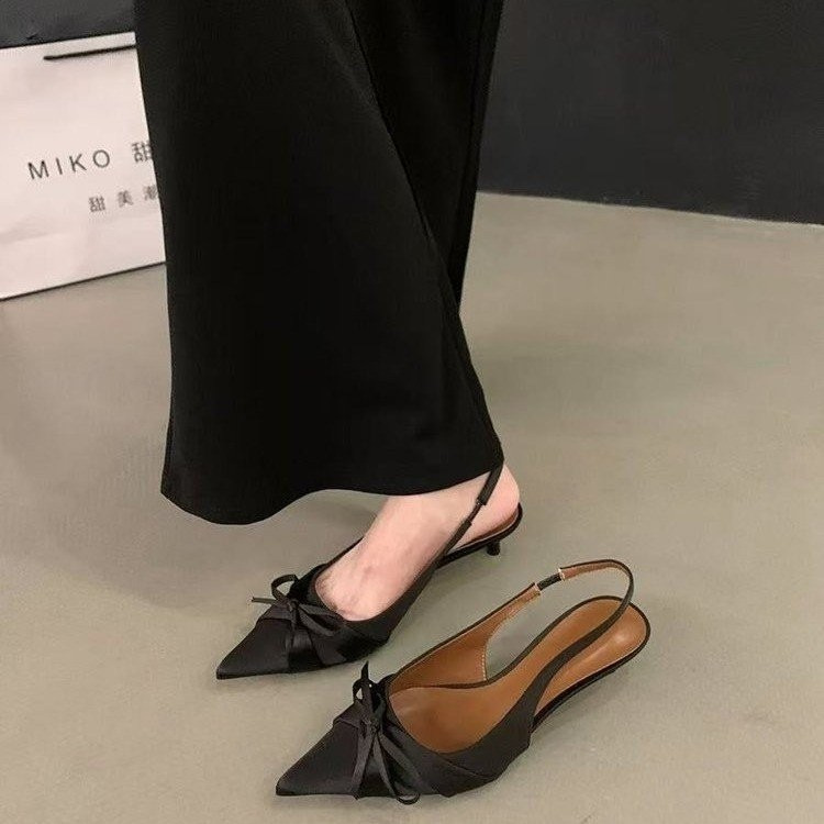 French Pointed Toe Bow High Heels for Women 2025 New Summer Elegant Ladies Stiletto Toe Sandals for Women