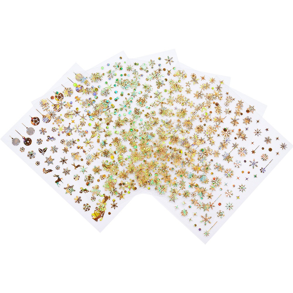 Navidad copo de nieve uñas pegatinas láser oro plata copo de nieve uñas pegatinas traje Día de San Valentín decoración de uñas pegatinas