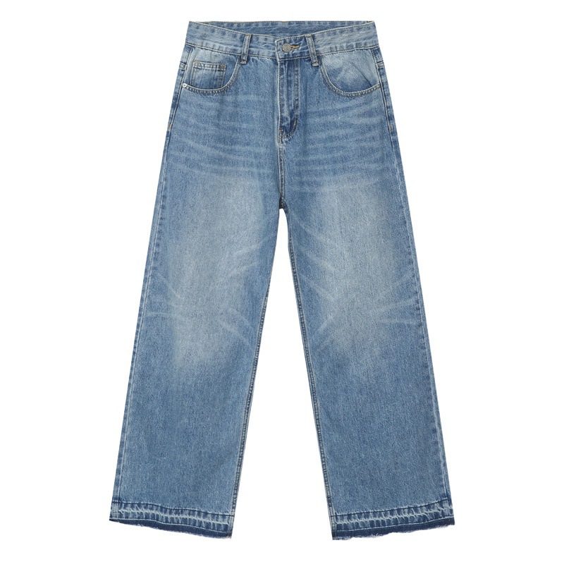 Ropa para hombre MTLCLOTHES | Pantalones vaqueros de estilo casual, holgados, de pierna recta, largos hasta el suelo, con dobladillo deshilachado, estilo urbano y nicho.