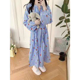 实拍2026春季新款女睡裙条纹莓绣花甜美度假风可外穿家居服批发