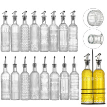 跨境两只套装500ml圆形花纹油瓶  厨房玻璃酱油醋瓶 橄榄油分装瓶