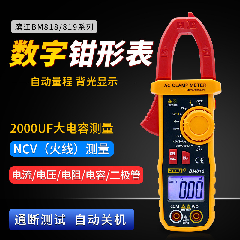 滨江数字钳形表万用表高精度多功能数显电流表小型钳表BM819/818