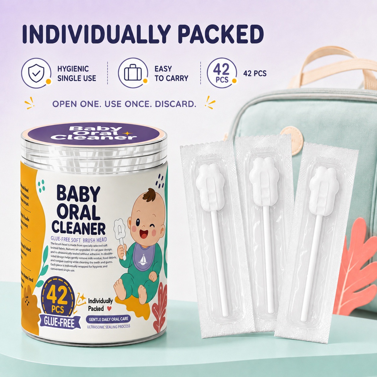 Improved Baby Oral Cleaner 42Pcs - Baby Glue-Free Individually Packaged Oral Cleaning Sticks