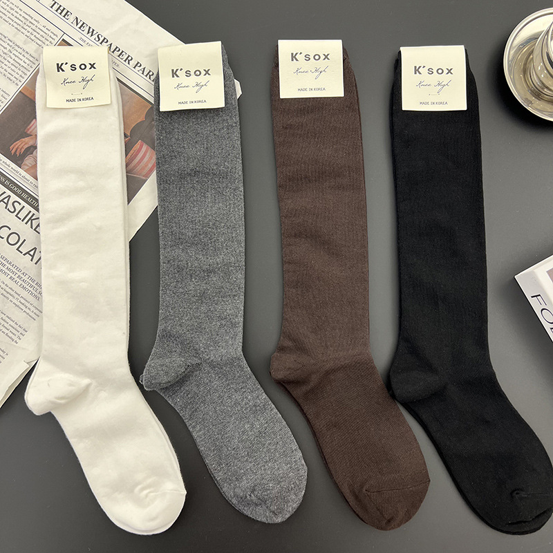 韩国东大门进口批发女袜长筒KSOX代购秋冬新款小腿袜棉袜灰色袜子