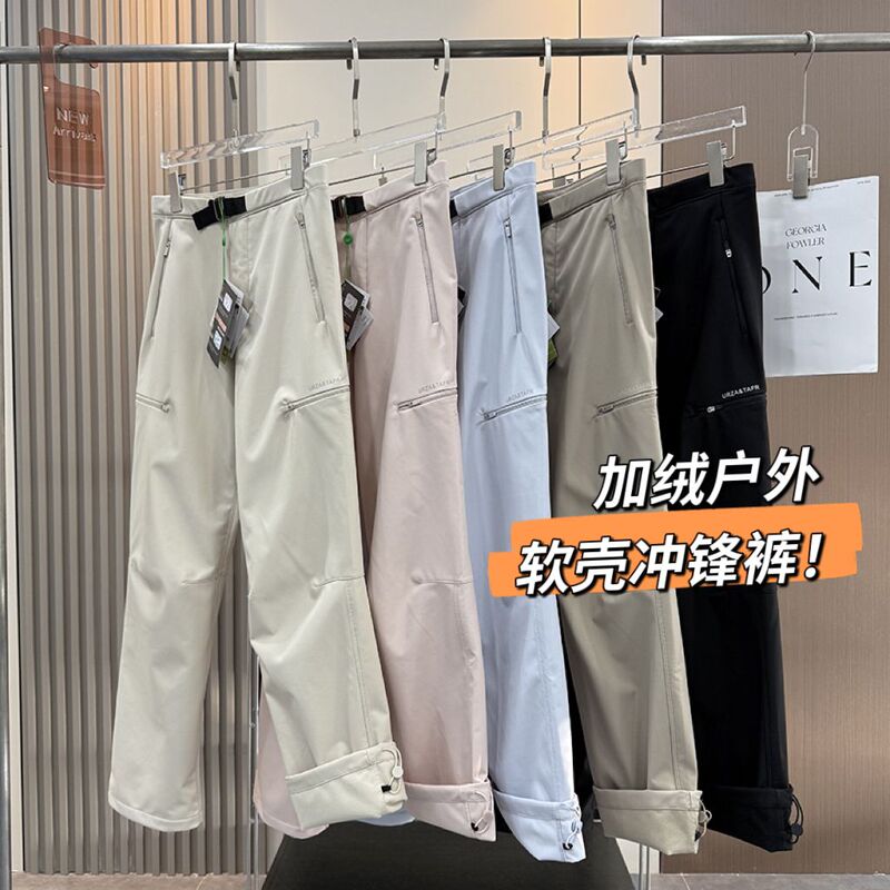 Factory Order! Couple's Autumn and Winter Outdoor Fleece-Lined Warm Softshell Pants Waterproof Hiking Mountaineering Cargo Pants