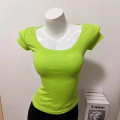 プレートタイプがとてもいいです。色が綺麗です。丸首半袖tシャツ女性の弾力性のある肌の基礎的な上着夏