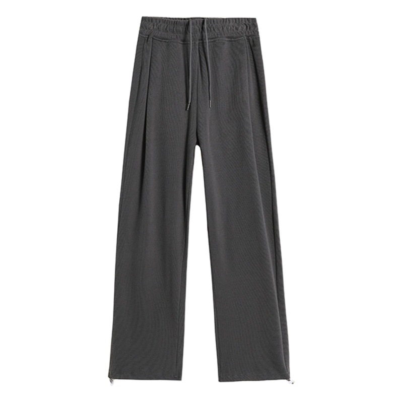 Pantalones deportivos grises para mujer, principios de otoño 2025, nuevos, de cintura alta, adelgazantes, drapeados, de pierna recta, con lazo, estilo americano.