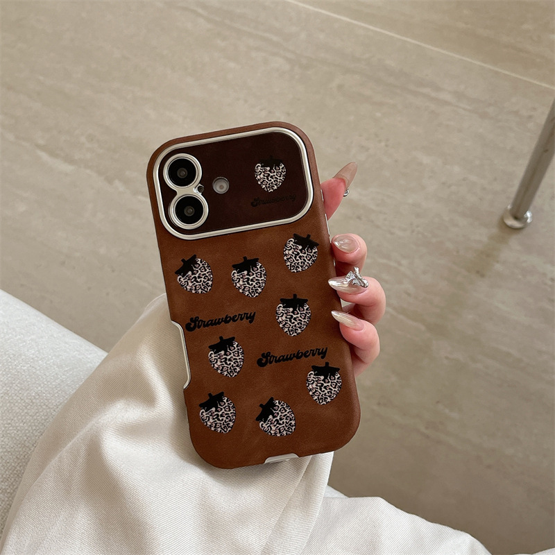 Ventana grande leopardo fresa para iPhone15promax niña Apple 14/16 simple funda para teléfono 13pro