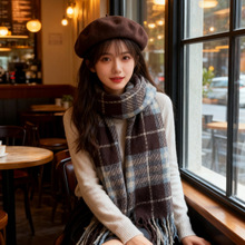 仿羊绒围巾女秋冬彩色格子加厚围巾保暖围脖百搭披肩外搭批发