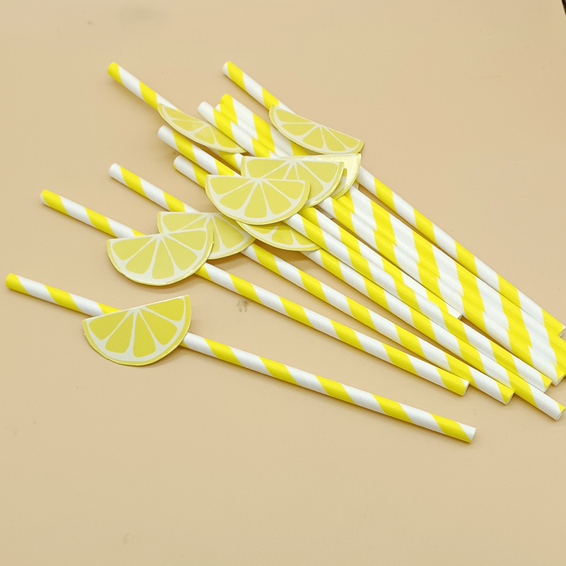 Paja de papel degradable desechable fruta creativa paja de limón decoración para hornear pastel plug-in leche té paja