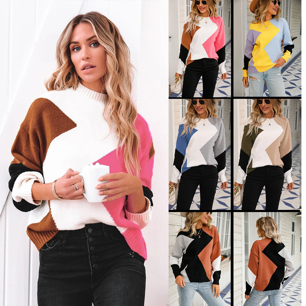 2022 invierno europeo y americano Comercio exterior base rombo pullover manga larga cuello redondo de alta gama calle Hipster más tamaño suéter