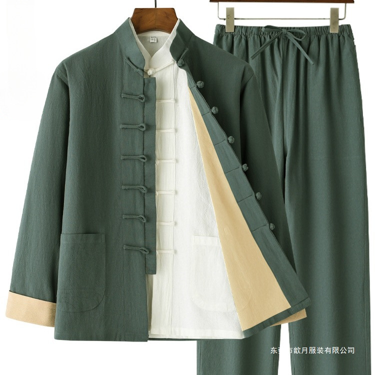 春秋棉麻新中式国风唐装男款禅道练功居士太极服古盘扣中山装