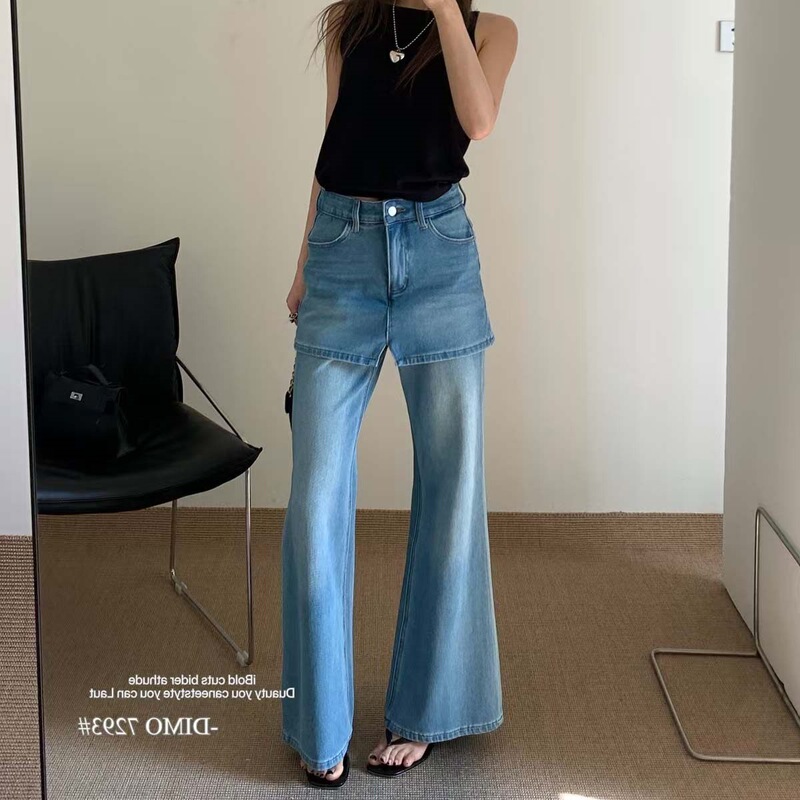 Four-Way Stretch Faux Two-Piece Flared Skirt Pants for Women, Spring Cool and Stylish French Retro High-Waisted Denim Skirt Pants Four-Way Stretch Faux Two-Piece Flared Skirt Pants for Women, Spring Cool and Stylish French Retro High-Waisted Denim Skirt Pants
