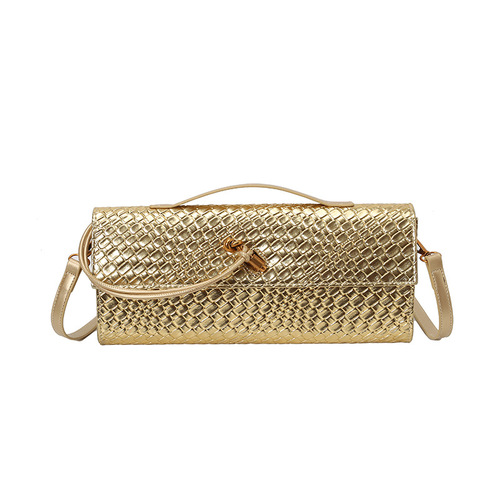 Cross-border foreign trade 2025 new woven evening bag, baguette bag, accordion bag, horizontal hand-held single shoulder cross-body bag