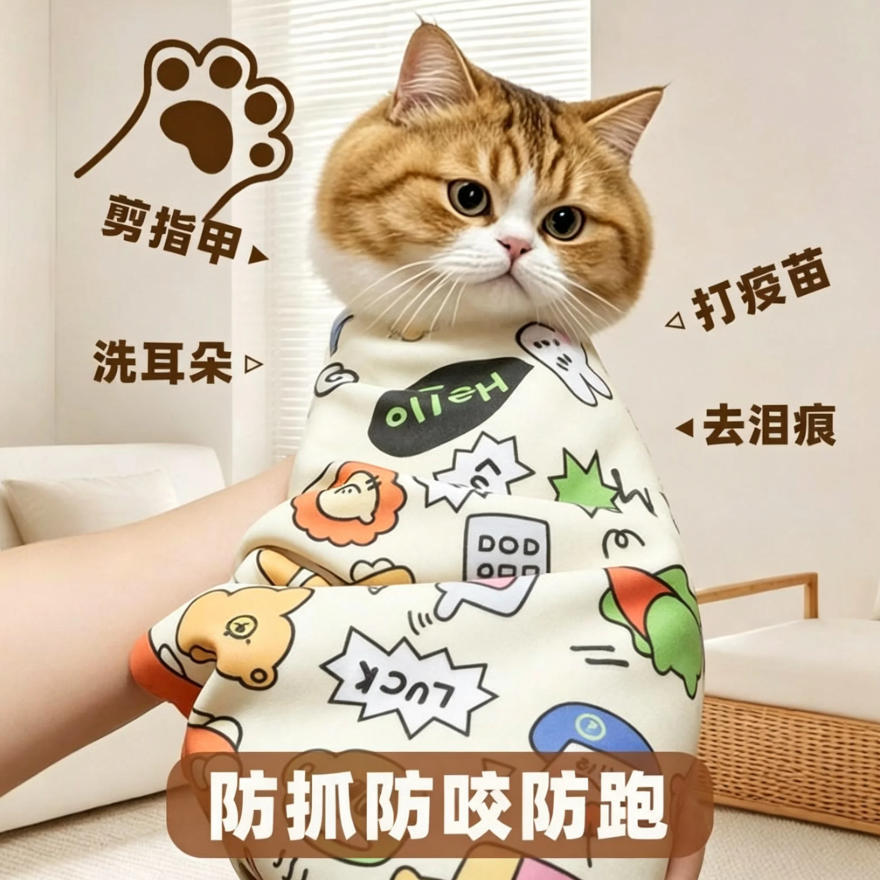 Self-Adhesive Cat Wrap Towel Anti-Bite Bath Nail Trimming Restraint Pet Magic Adhesive Fixing Cloth Tool