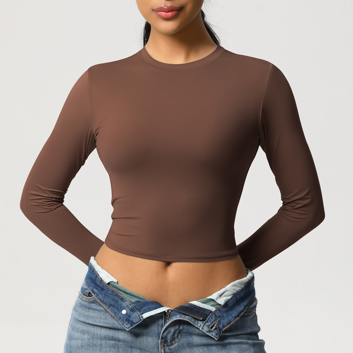 Maglietta a maniche lunghe slim fit, elastica e ad asciugatura rapida, per pilates, corsa, fitness e yoga_voghion.com