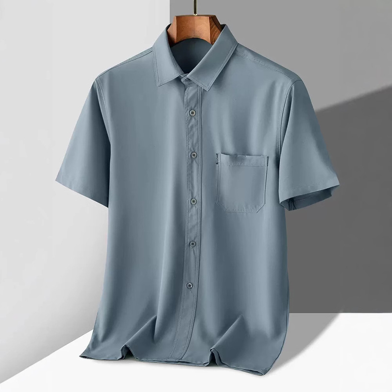 Middle-aged Men's Shirt Summer Ice Silk Shirt Short-sleeved Thin Dad Summer Loose Grandpa Clothes