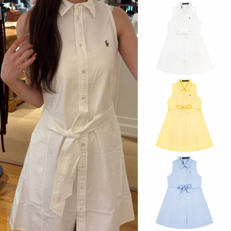 26 Cross-Border Rl Ralph White Moonlight Sleeveless Dress Solid Color Pony Embroidery Simple Fashion High Quality Scannable Qr Code