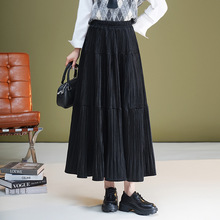 品牌高档丝绒半身裙女2025秋冬新款松紧腰显瘦时尚百搭A字长裙子