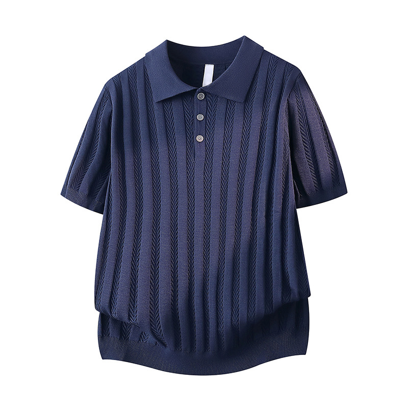 Polo camiseta de punto camiseta de manga corta hombre hueso de pescado estampado antiguo viento delgado camiseta de hielo seda de verano fábrica transfronteriza al por mayor