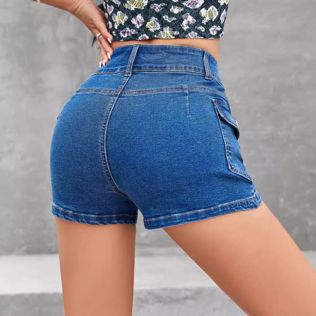 Pantalones Cortos de Mezclilla Cargo con Botones para Mujer de Algodón