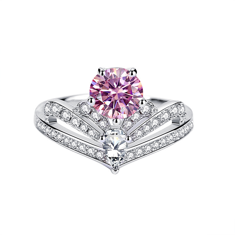 Nuevo anillo de piedra de moissan de 1 quilate de plata esterlina 925 de la corona europea y americana de lujo ligero de la fuente de anillo de anillo