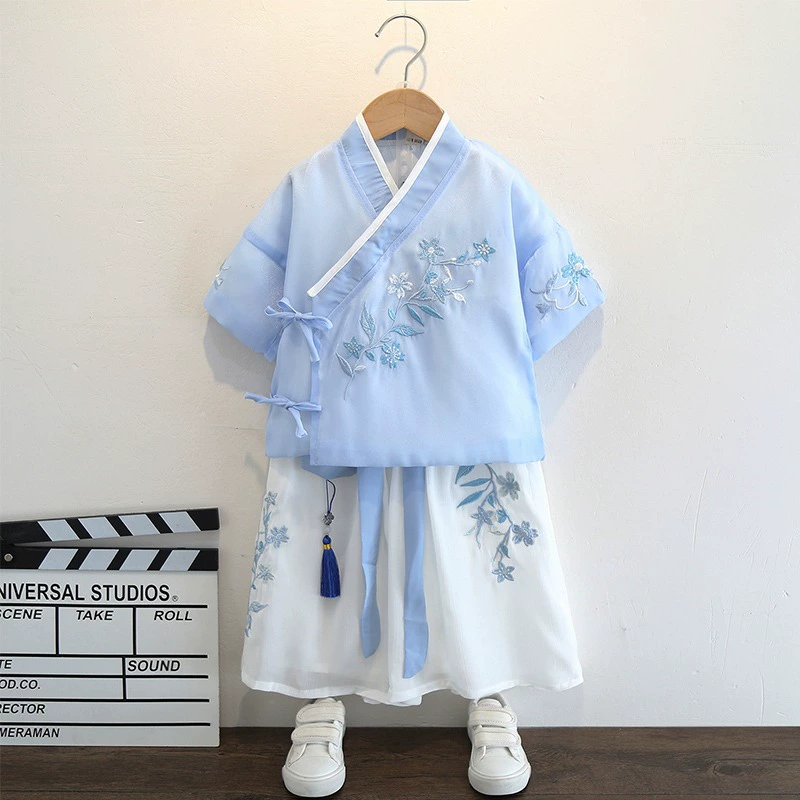 Костюм для мальчиков Hanfu Древний костюм Летний тонкий костюмный Детский костюм Тан в китайском стиле Детский костюм для молодого человека Комплект из двух предметов