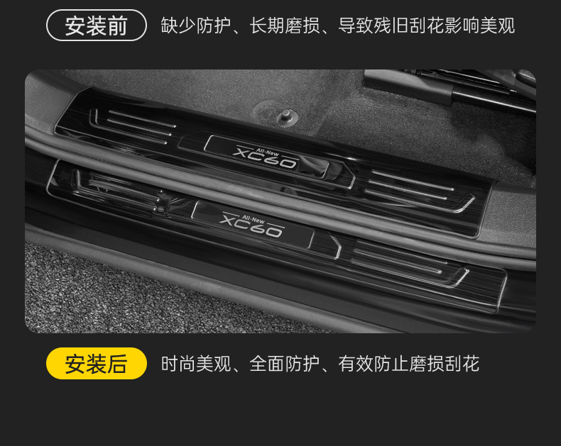 Suitable for 18-26 Models of Volvo Xc60 Door Sill Strips Modified with Stainless Steel Welcome Pedal Trim Accessories