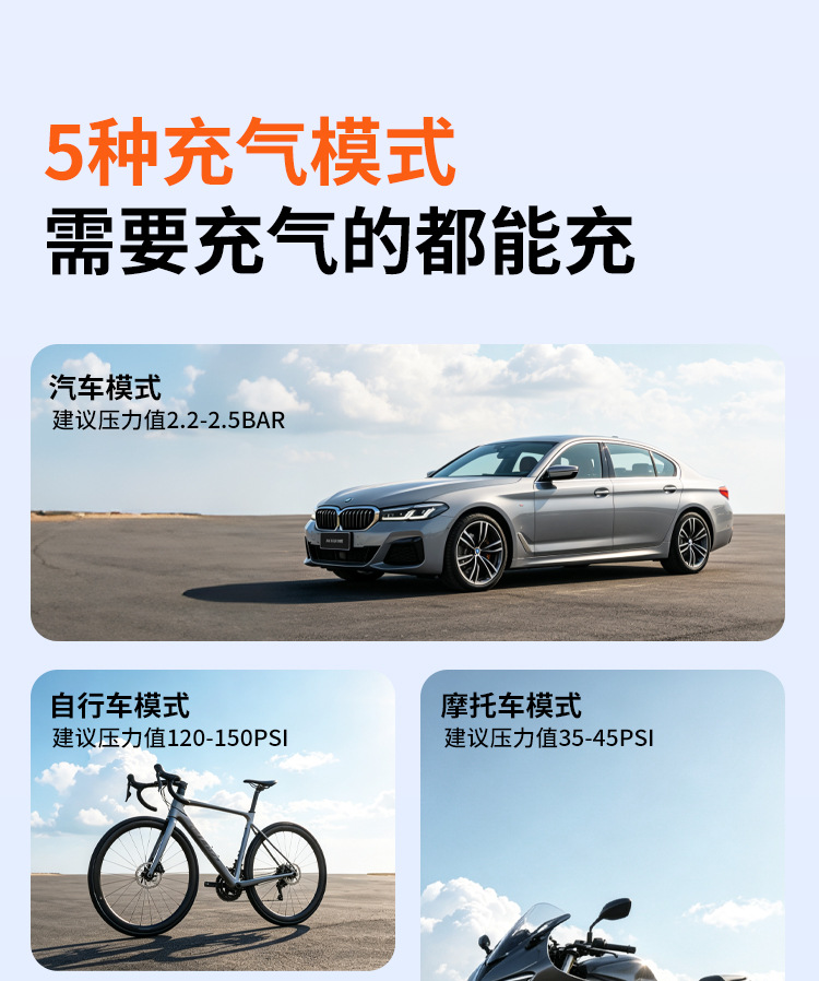 Cross-border car air pump with digital display and lighting for tire pressure detection, portable smart car inflator, car air pump