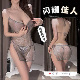 性感情趣内衣闪光薄纱绑带露背免脱纯欲睡衣制服激情诱惑套装8557