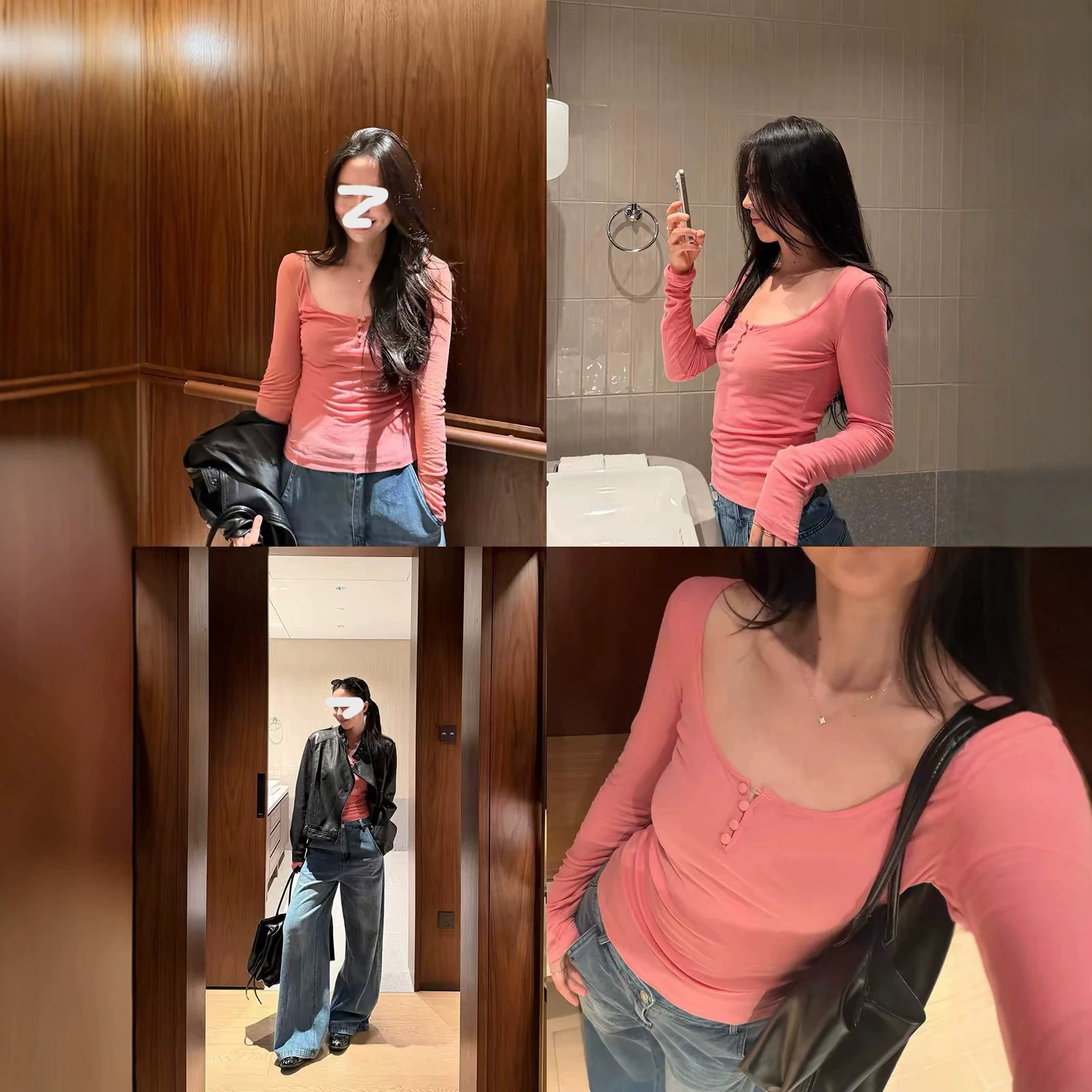 dayicy 原生曲线 修身u领长袖针织衫女秋季气质轻熟内搭上衣纯欲