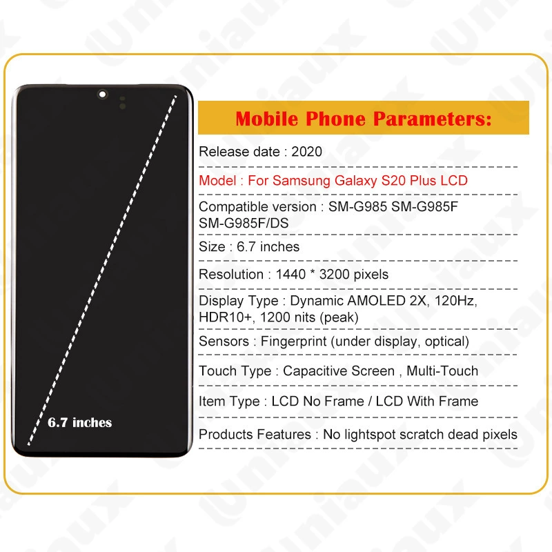 Подходит для Samsung S20 Plus/G985 ЖК-экран дисплей внутренний и внешний экран с рамкой сборка ЖК