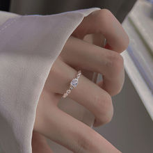 方钻戒指女时尚个性方形指环开口可调节微镶锆石链条食指戒ins