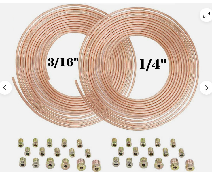 Tubo redondo de 4.76 mm con conector de cobre chapado en oro de grado industrial, línea de freno de 7.62 metros, piezas automotrices resistentes a la corrosión