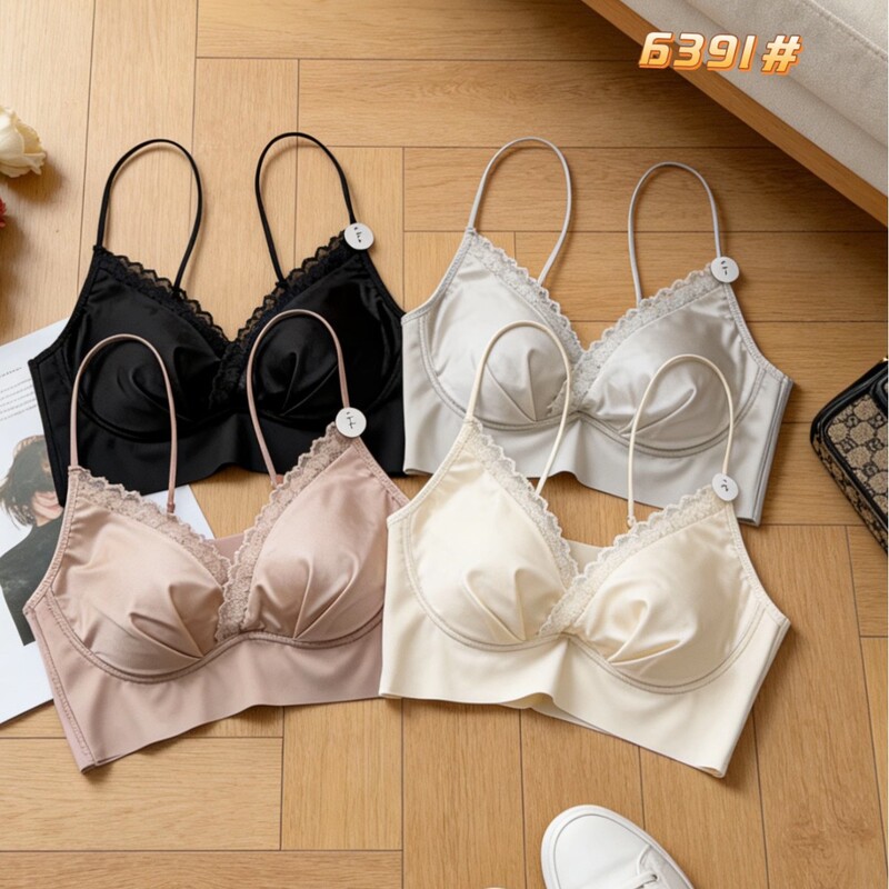 My Weiwei 6391 Light Luxury Satin Lingerie with Integrated Fixed Cup Provides Gentle Support and Online Support for a Comfortable Fit
