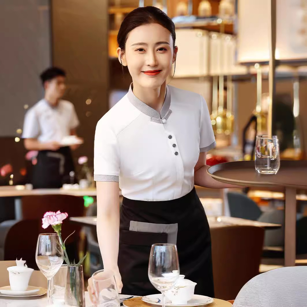 衣研堂工作服定制餐饮服务员夏装短袖西餐厅烘焙面包店员工服装女