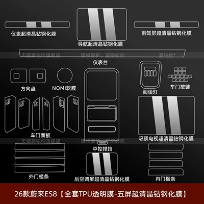 Car interior film — navigation screen tempered film modification - 26-models-of-nio-es8-full-set-five-screen-ultra-clear-crystal-diamond-tempered-film