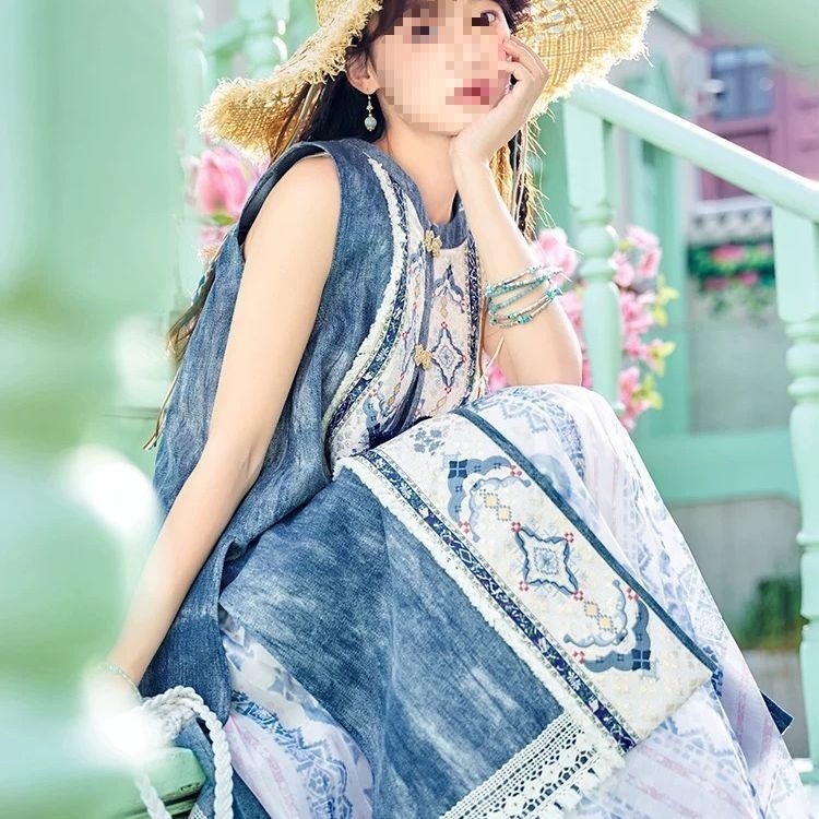 十三余小豆蔻【壁上花】夏日国风日常出街长比肩通勤牛仔国风套装|undefined