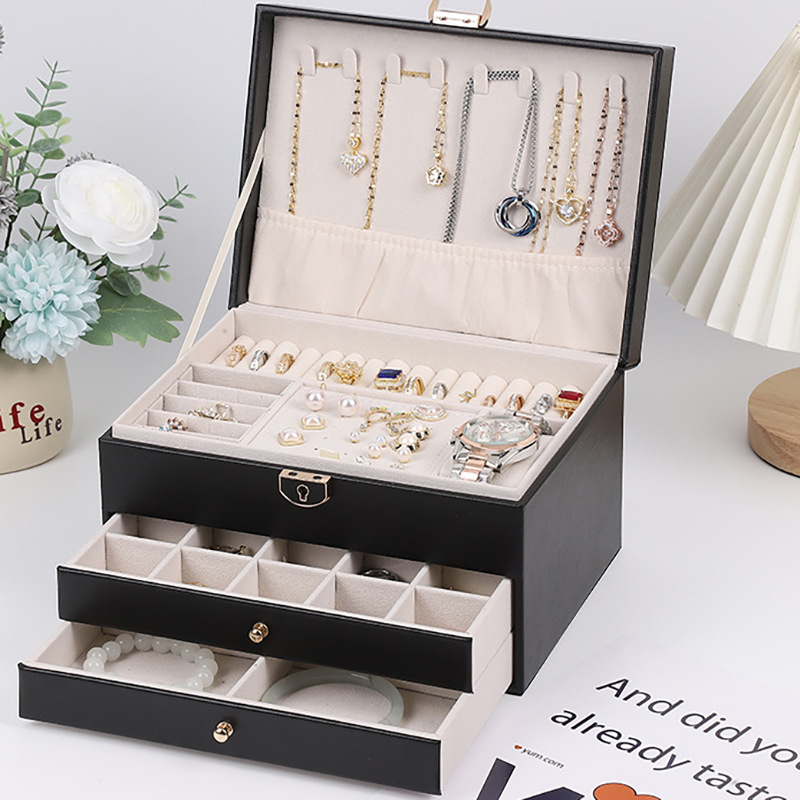 Caja de almacenamiento de joyas multicapa de gran capacidad para joyas, accesorios para el cabello, anillos, pendientes, collares, pendientes, pulseras, caja de almacenamiento