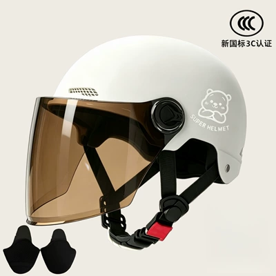 motorcycle helmet men's and women's battery Motosiklet kaskı (dəbilqə) - 02-white-tea-tinted-long-mirror-silver-white-bear-ear-protection