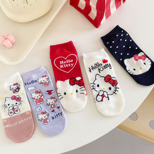 Spring and Summer New Arrival hellokitty Boat Socks Women's Cotton Casual All-Match Japanese Style Cute Three-Dimensional Cartoon Hello Kitty Socks