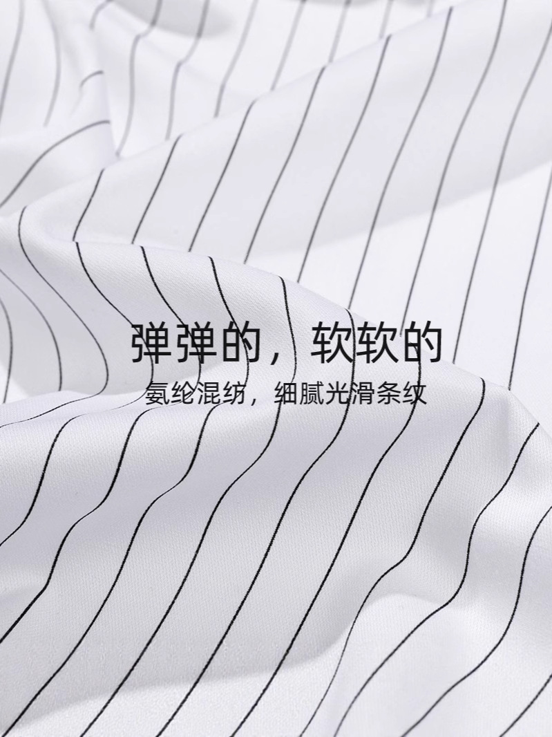 Procesamiento personalizado blanco y negro contraste camisa a rayas verticales de manga larga OL de viaje estricto impresión camisa negra de mujer image 4