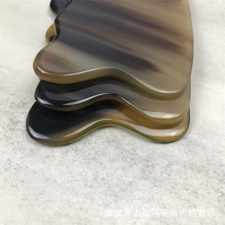 Horn Gua Sha Board Wavy Scraping Massage Tool Black Buffalo Horn 9.5cm Body Meridian Point Care specifications