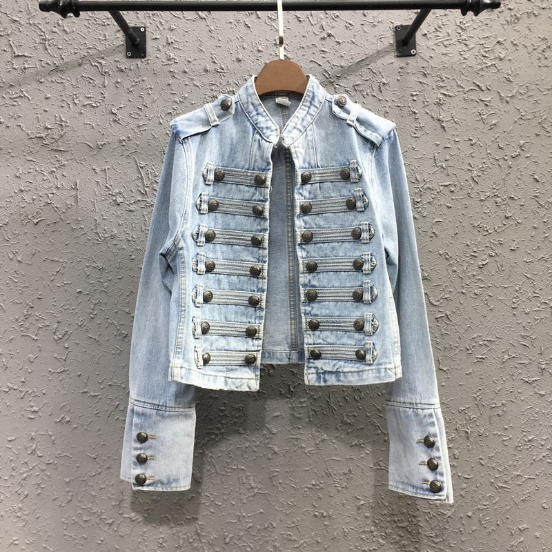 Heavy-Duty Punk Motorcycle Short Jacket for Women Trendy 2025 Spring and Autumn New Slim Stand Collar Long Sleeve Denim Jacket Top