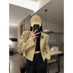 2025春秋卡其色短款棒球服女设计感休闲运动夹克ins短款美式外套